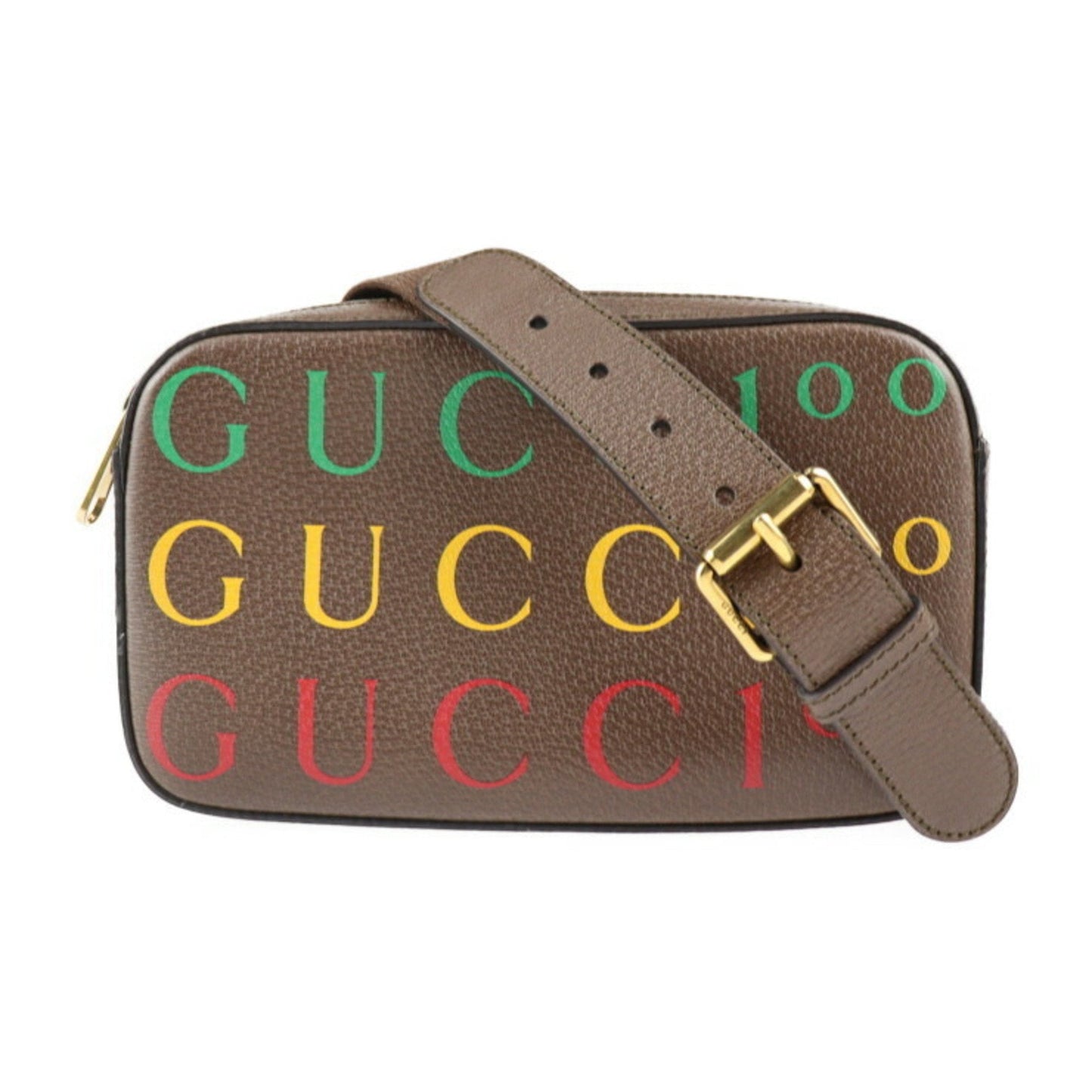 GUCCI Belt Bag 100th Anniversary Waist 602695 Calf Leather Brown Multicolor Gold Hardware Logo Body Pouch Bum