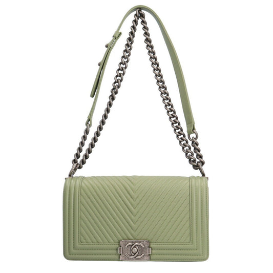 Chanel Sac Boy en cuir vert