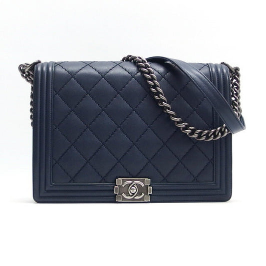 Chanel Sac Boy en cuir bleu