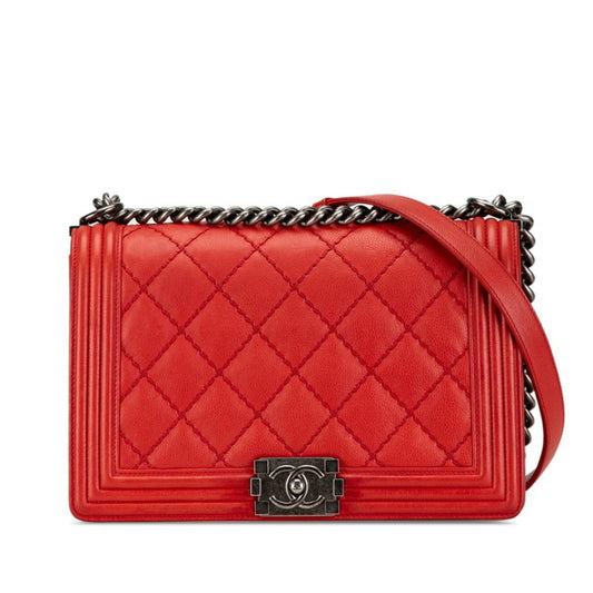 Chanel Sac Boy en cuir rouge