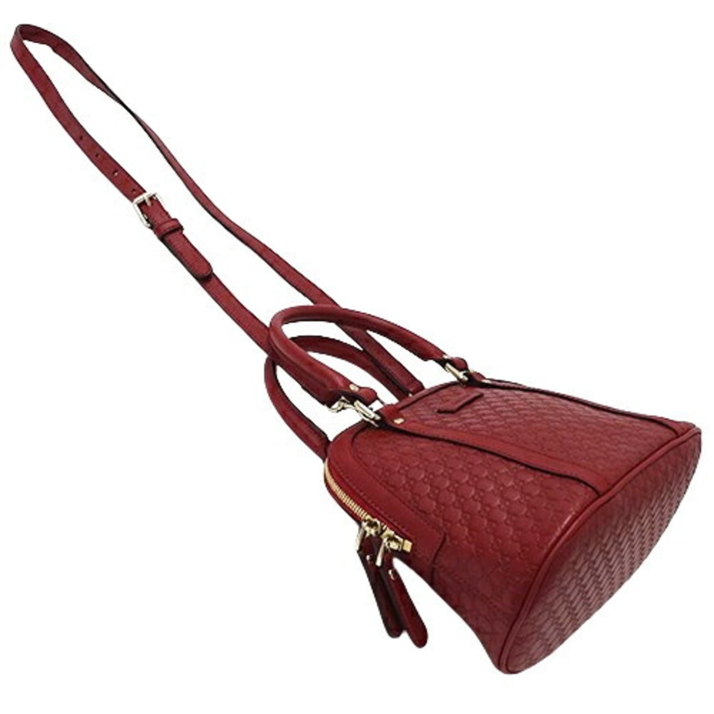 GUCCI Bag Women's Handbag Shoulder 2way Micro GG Shima Leather Red Crossbody
