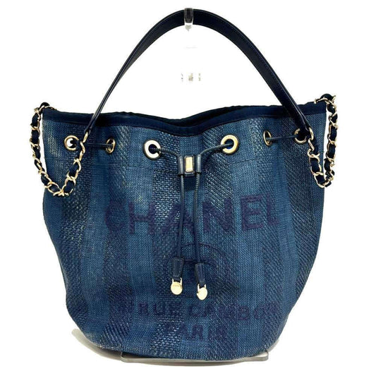 Chanel Sac Deauville en raphia bleu