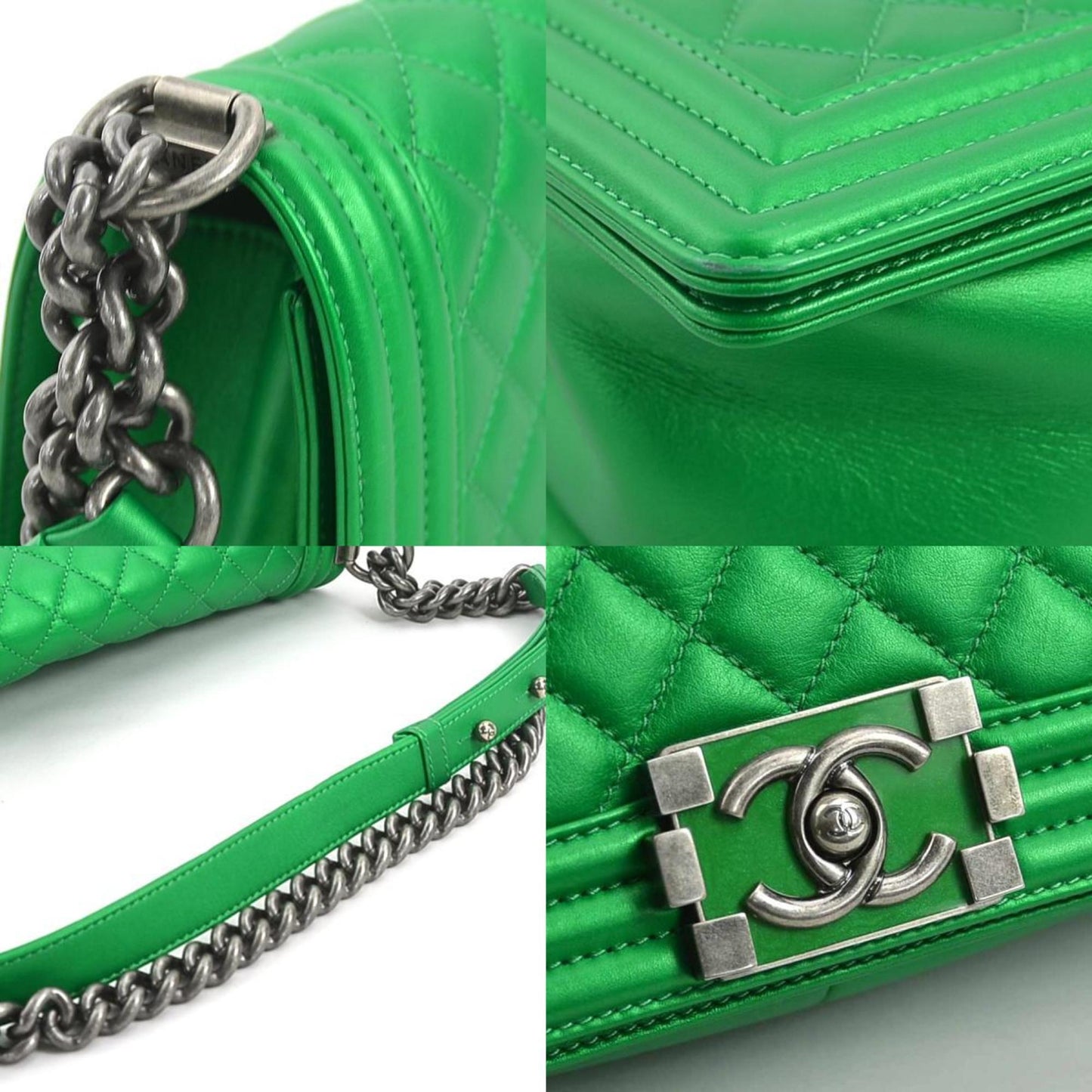 Chanel Sac Boy en cuir vert