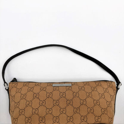 GUCCI 07198 Accessory Pouch Cosmetic Camel x Dark Brown GG Canvas Women's
