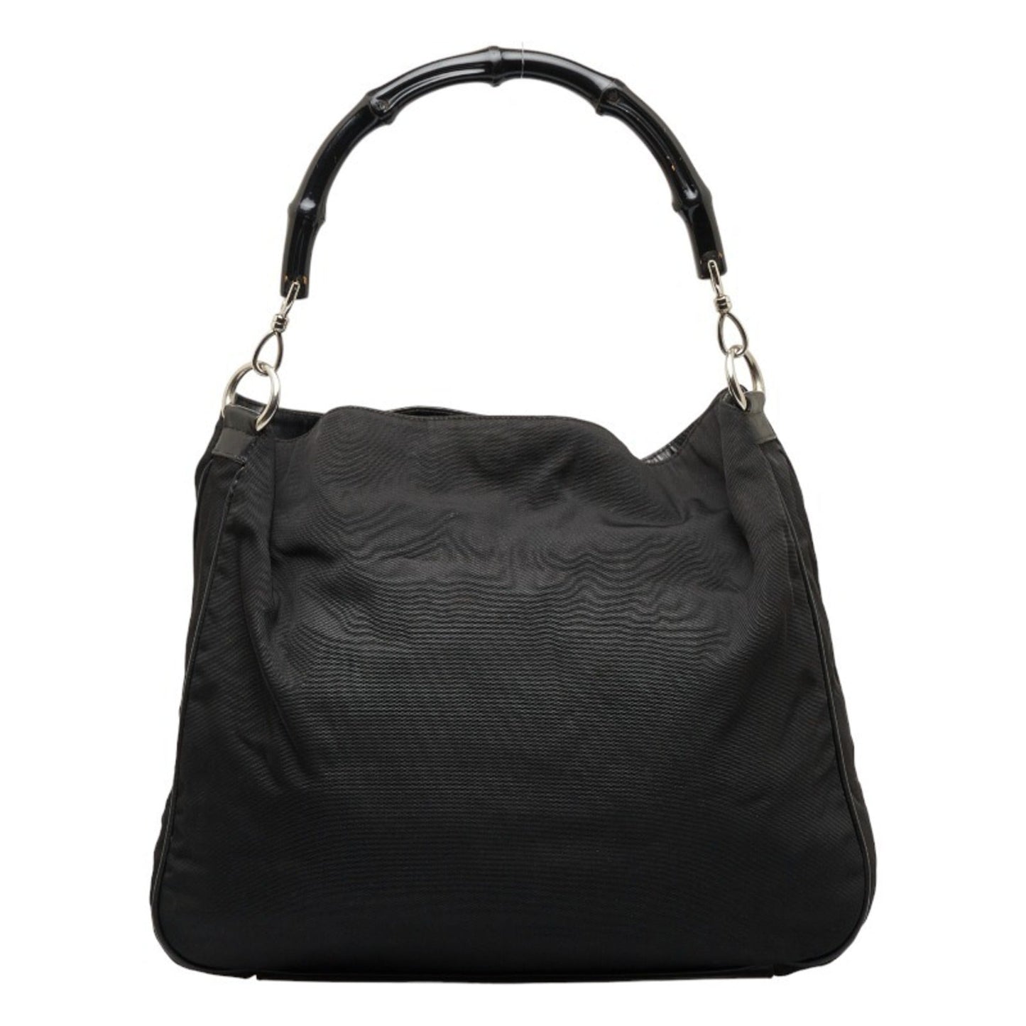 GUCCI Bamboo Handbag One Shoulder Bag 001 1577 Black Canvas Leather Women's
