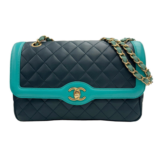Chanel Sac Single Flap en cuir bleu