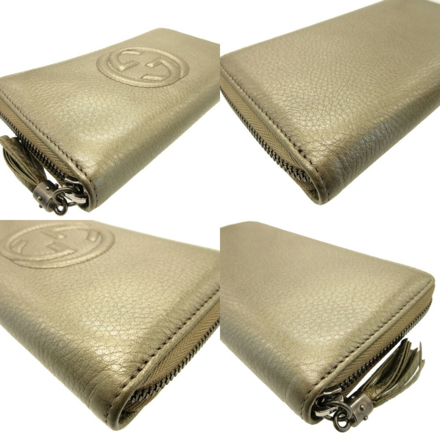 GUCCI 308004 Soho Interlocking G Leather Gunmetal Round Long Wallet