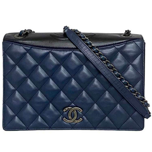 Chanel Sac Single Flap en cuir bleu