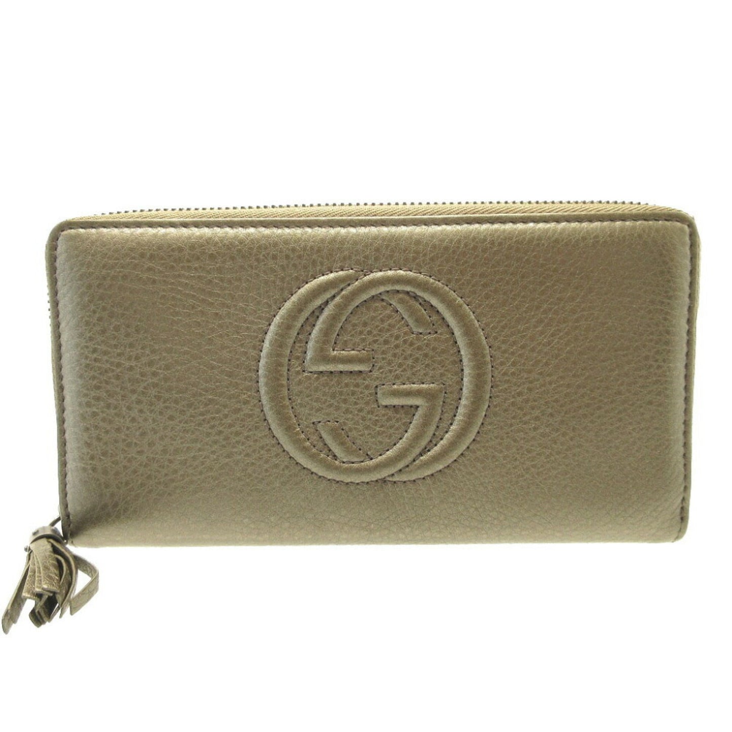 GUCCI 308004 Soho Interlocking G Leather Gunmetal Round Long Wallet