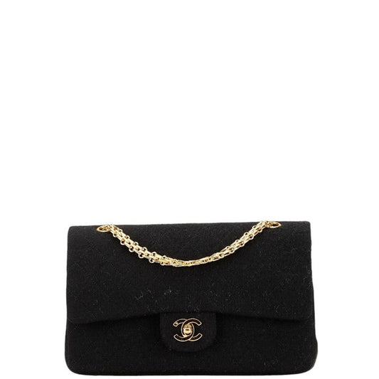 Chanel Sac Double Flap en coton noir