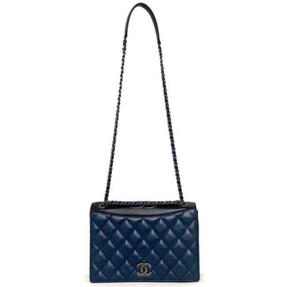 Chanel Sac Single Flap en cuir bleu