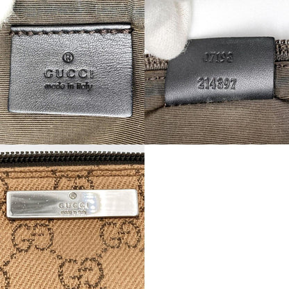 GUCCI 07198 Accessory Pouch Cosmetic Camel x Dark Brown GG Canvas Women's