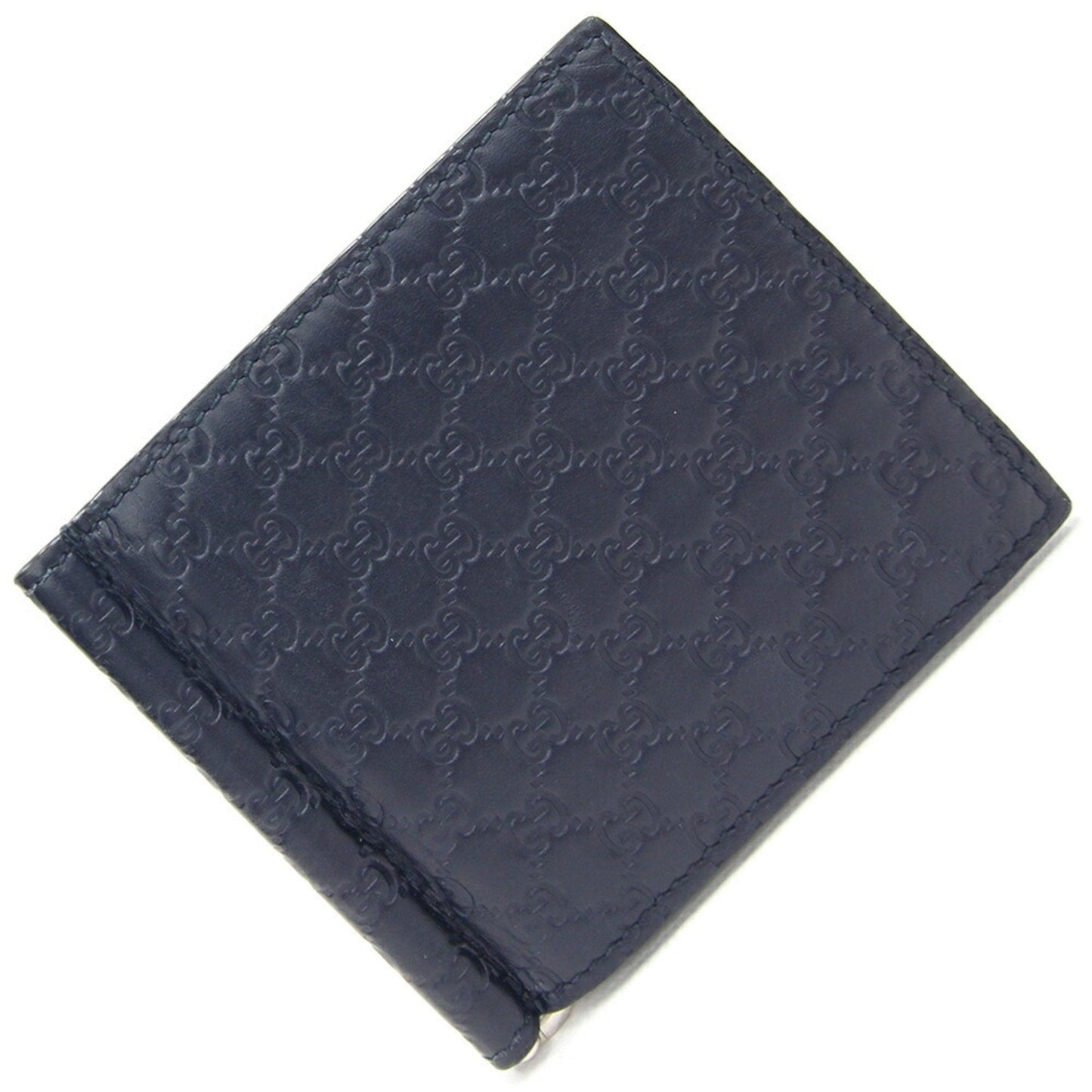 GUCCI Bifold Money Clip Micro sima 544478 Navy Leather Billfold Men's