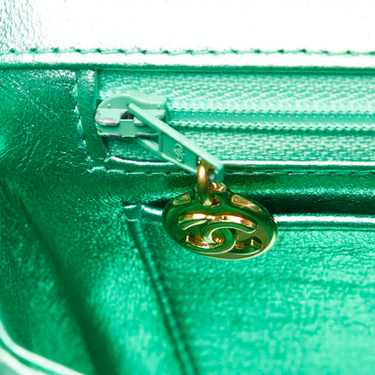 Chanel Leather Coco Mark Matelasse Handbag Green Gold