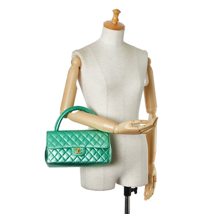 Chanel Leather Coco Mark Matelasse Handbag Green Gold