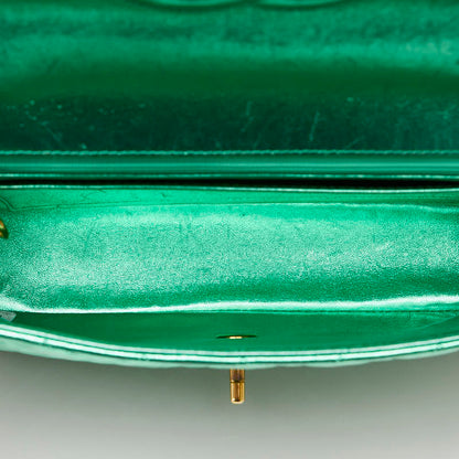 Chanel Leather Coco Mark Matelasse Handbag Green Gold