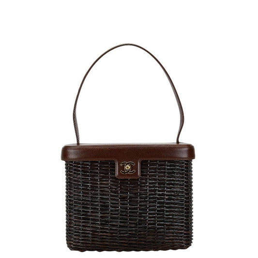 Chanel Coco Mark Rattan Handbag Brown