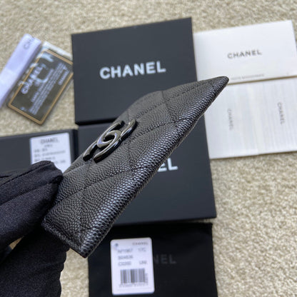 CHANEL card holder 11cm black caviar black hardware