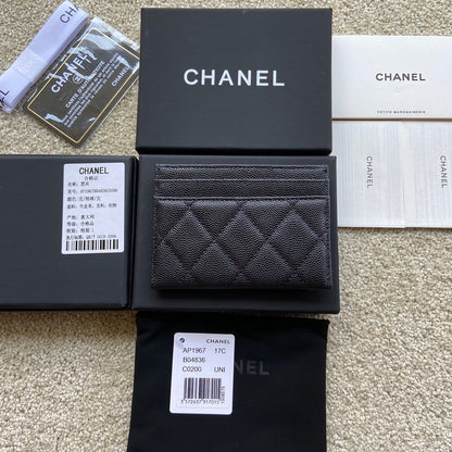 CHANEL card holder 11cm black caviar black hardware