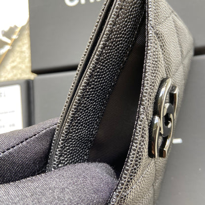 CHANEL card holder 11cm black caviar black hardware