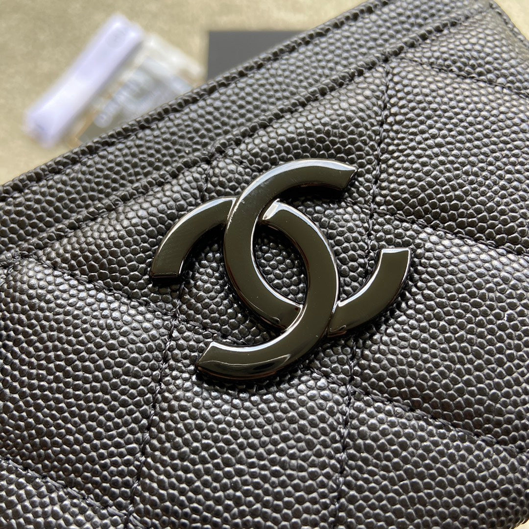 CHANEL card holder 11cm black caviar black hardware