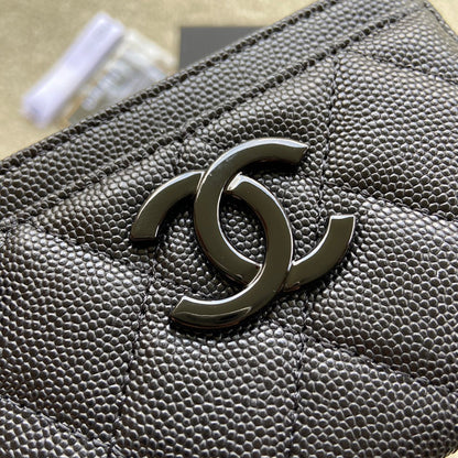 CHANEL card holder 11cm black caviar black hardware