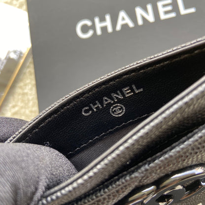 CHANEL card holder 11cm black caviar black hardware