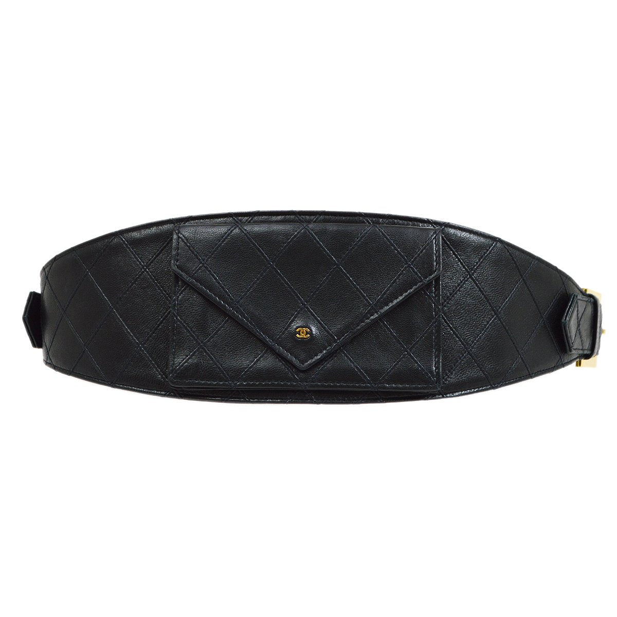 CHANEL 1980s Black Lambskin Cosmoline Pocket Bum Bag #75