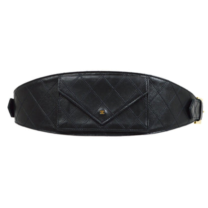 CHANEL 1980s Black Lambskin Cosmoline Pocket Bum Bag #75