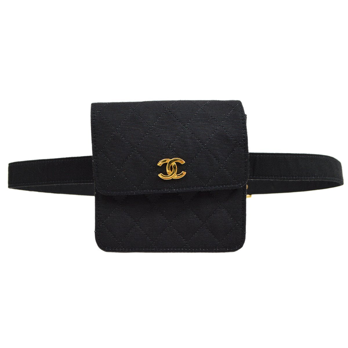 CHANEL 1989-1991 Black Canvas Quilted Belt Bag