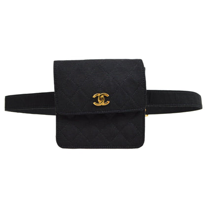 CHANEL 1989-1991 Black Canvas Quilted Belt Bag
