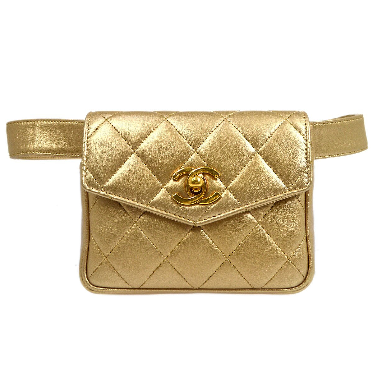 CHANEL 1991-1994 Gold Lambskin Quilted Belt Bag #75