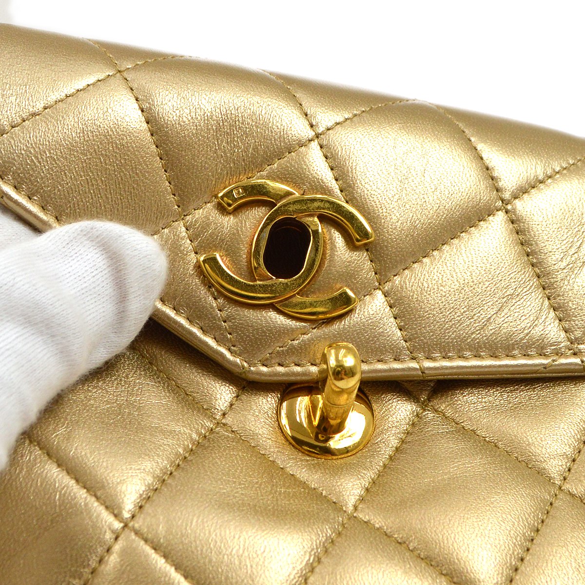 CHANEL 1991-1994 Gold Lambskin Quilted Belt Bag #75