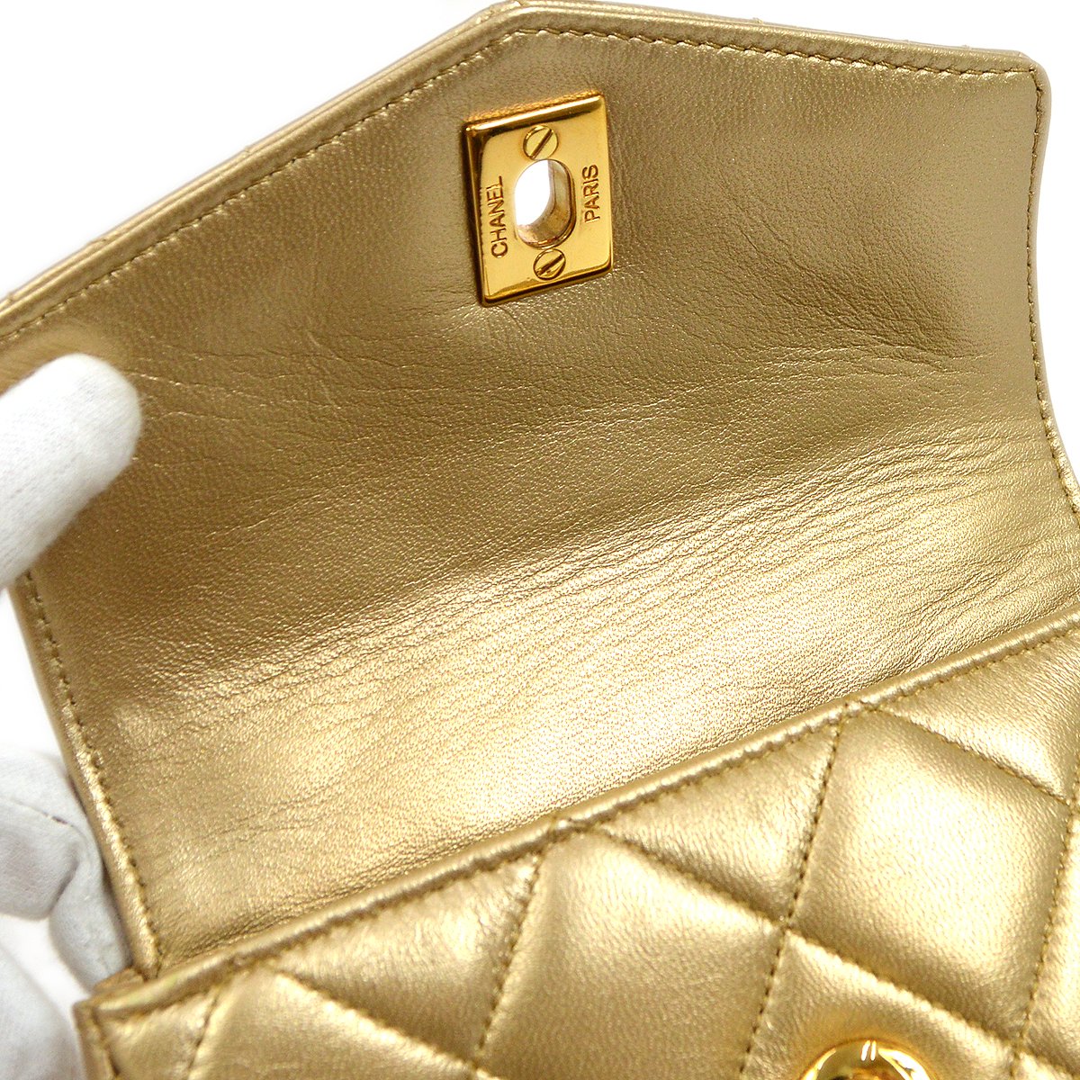 CHANEL 1991-1994 Gold Lambskin Quilted Belt Bag #75