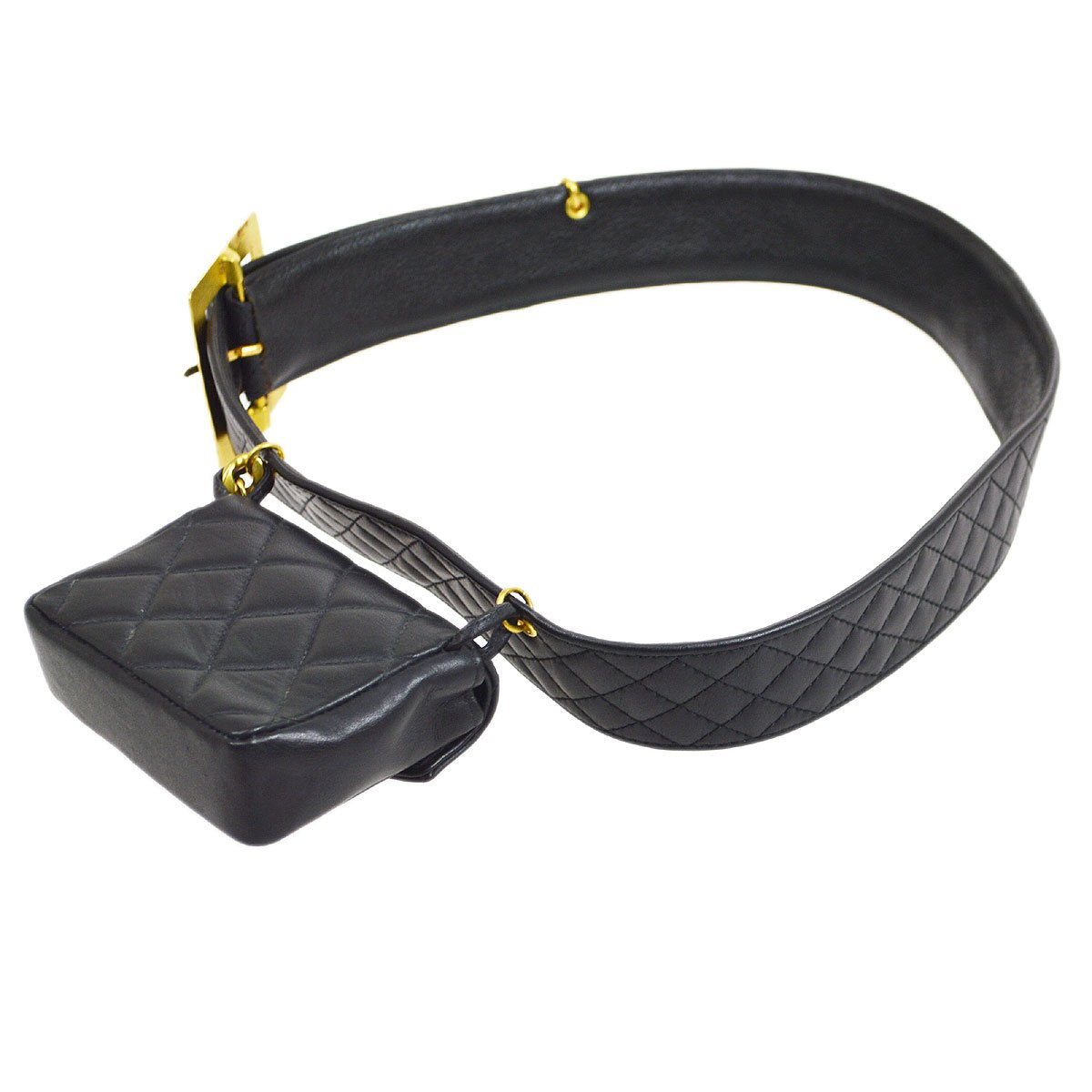 CHANEL 1994 Black Lambskin Quilted Belt Bag with Medallion Chain #80