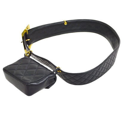 CHANEL 1994 Black Lambskin Quilted Belt Bag with Medallion Chain #80