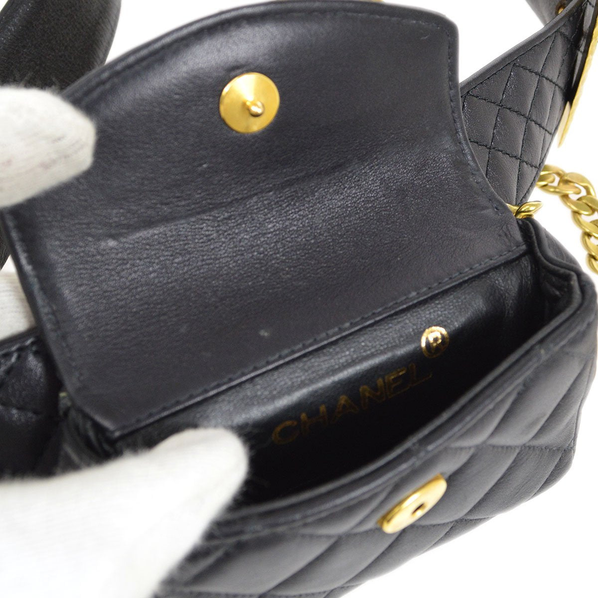 CHANEL 1994 Black Lambskin Quilted Belt Bag with Medallion Chain #80