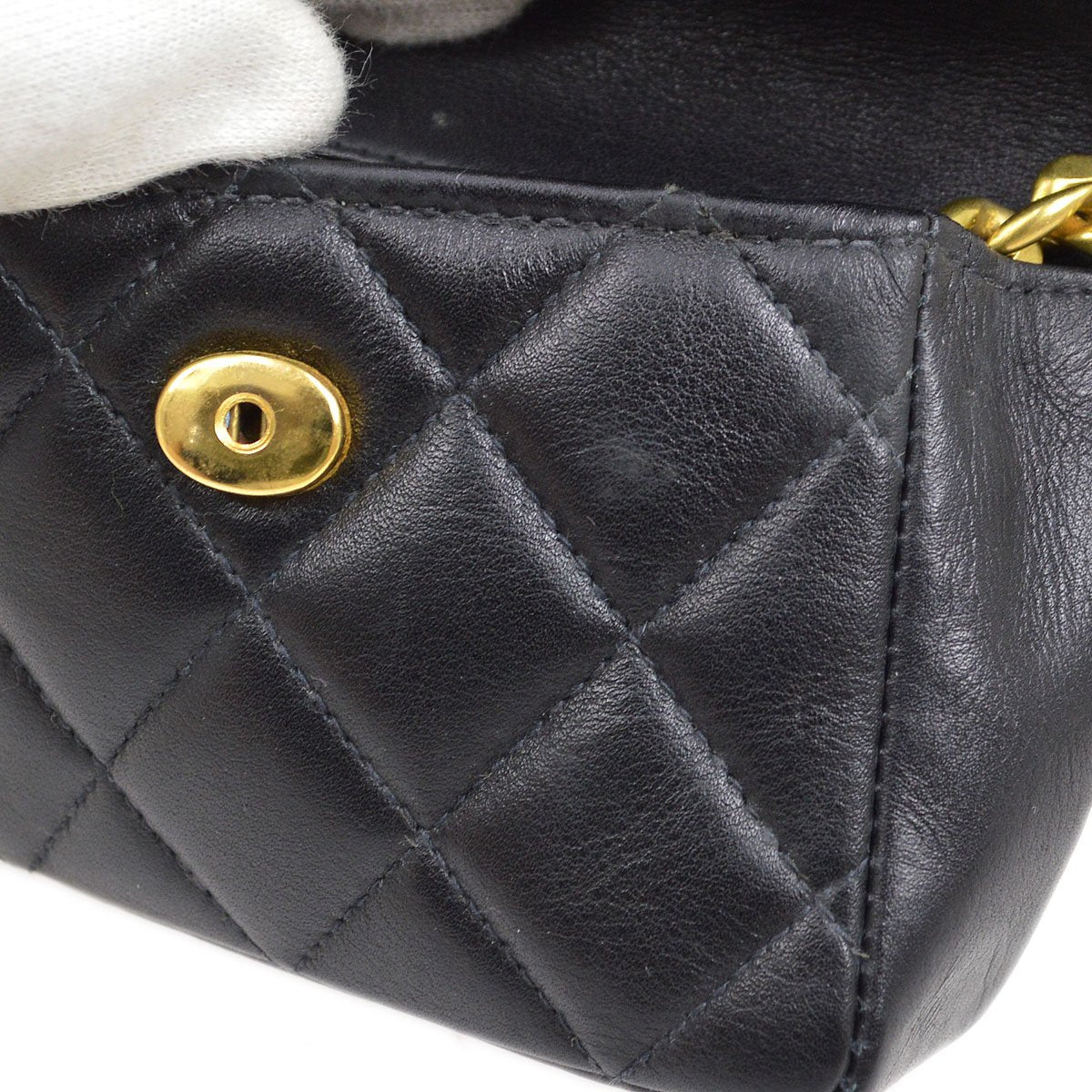 CHANEL 1994 Black Lambskin Quilted Belt Bag with Medallion Chain #80