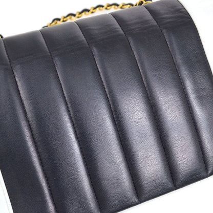 CHANEL 1991-1994 Vertical Border Flap Small Navy Lambskin