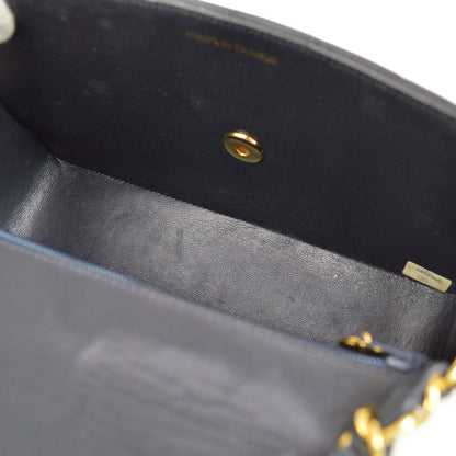 CHANEL 1991-1994 Vertical Border Flap Small Navy Lambskin
