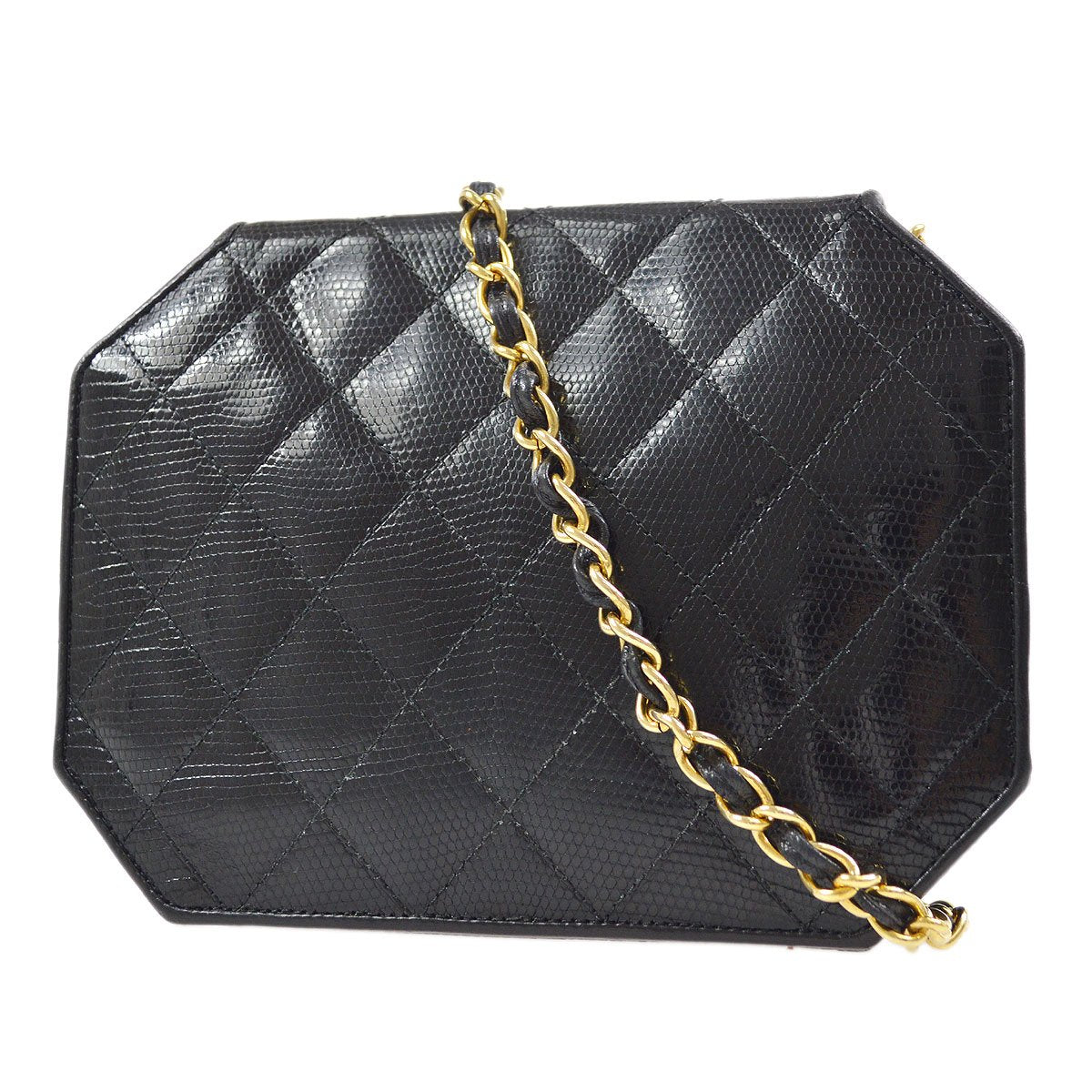 CHANEL 1989-1991 Black Lizard Octagonal Flap Bag