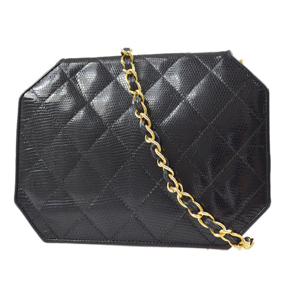 CHANEL 1989-1991 Black Lizard Octagonal Flap Bag