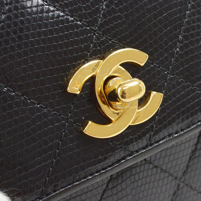 CHANEL 1989-1991 Black Lizard Octagonal Flap Bag
