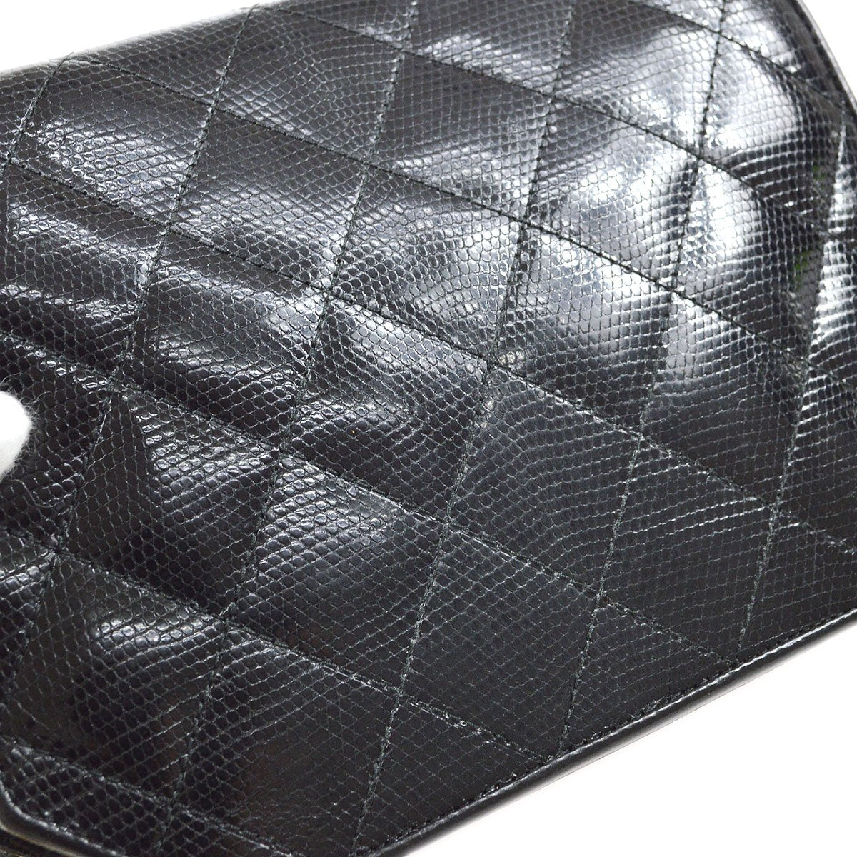 CHANEL 1989-1991 Black Lizard Octagonal Flap Bag