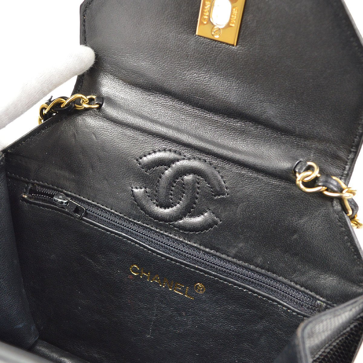 CHANEL 1989-1991 Black Lizard Octagonal Flap Bag