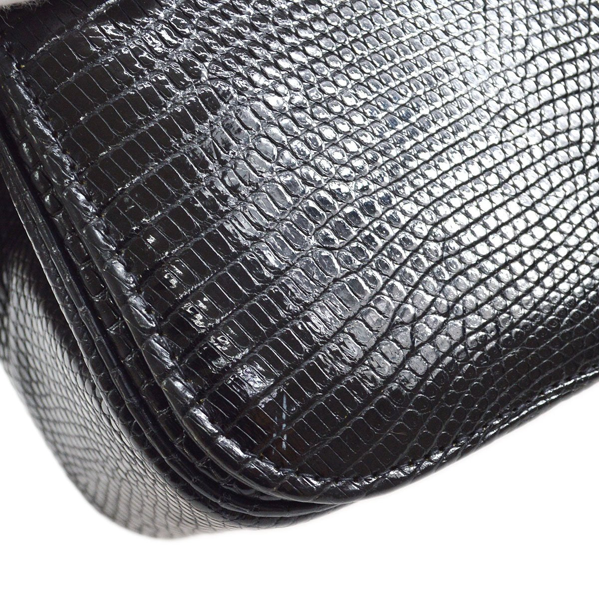 CHANEL * 1989-1991 Turnlock Full Flap Small Black Lizard