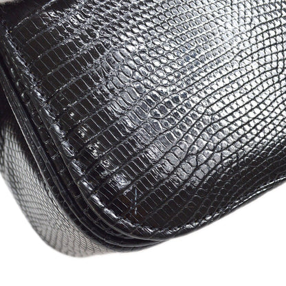 CHANEL * 1989-1991 Turnlock Full Flap Small Black Lizard