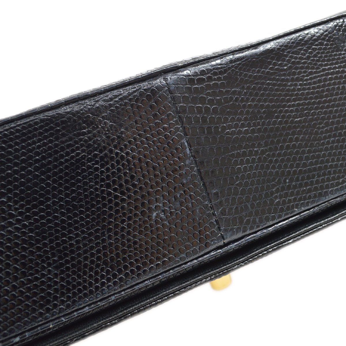 CHANEL * 1989-1991 Turnlock Full Flap Small Black Lizard