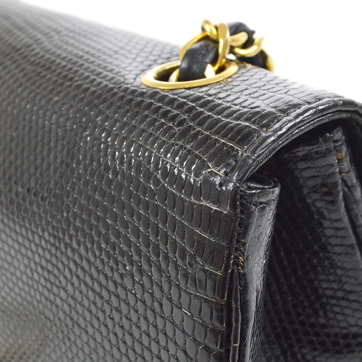 CHANEL * 1989-1991 Turnlock Full Flap Small Black Lizard
