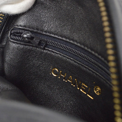 CHANEL 1989-1991 Round Shoulder Bag Black Satin